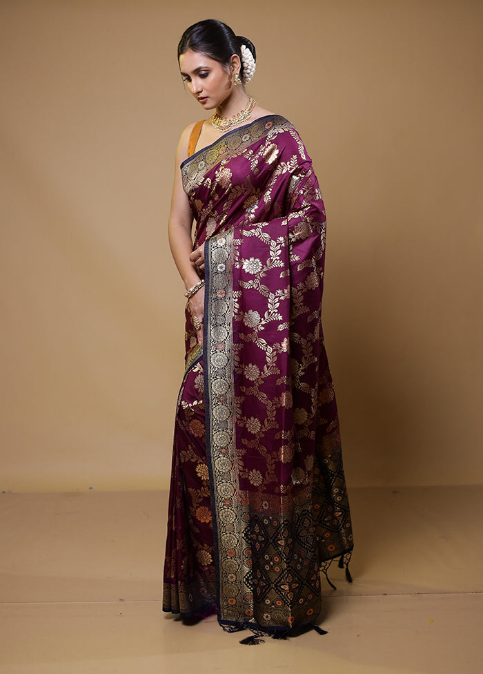 Purple Dupion Silk Saree With Blouse Piece