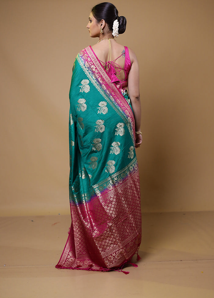 Green Dupion Silk Saree With Blouse Piece