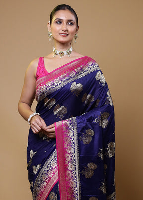 Blue Dupion Silk Saree With Blouse Piece