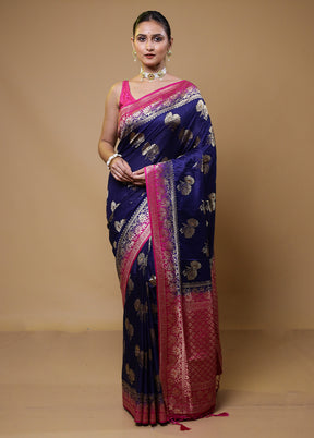 Blue Dupion Silk Saree With Blouse Piece