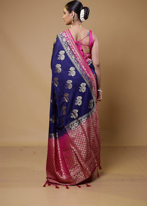 Blue Dupion Silk Saree With Blouse Piece