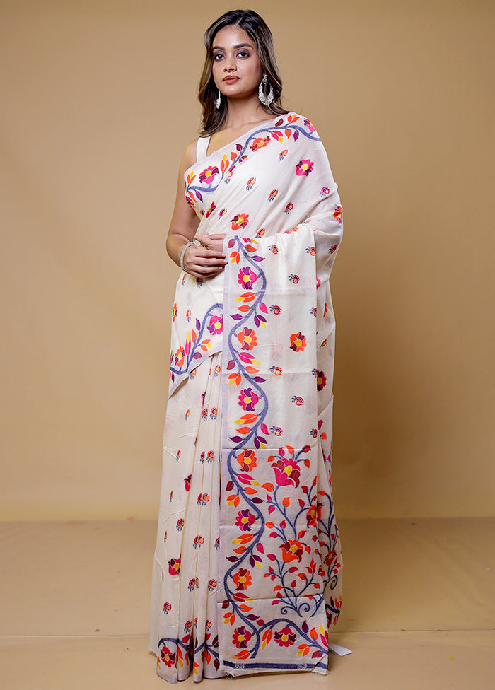 Cream Cotton Saree With Blouse Piece