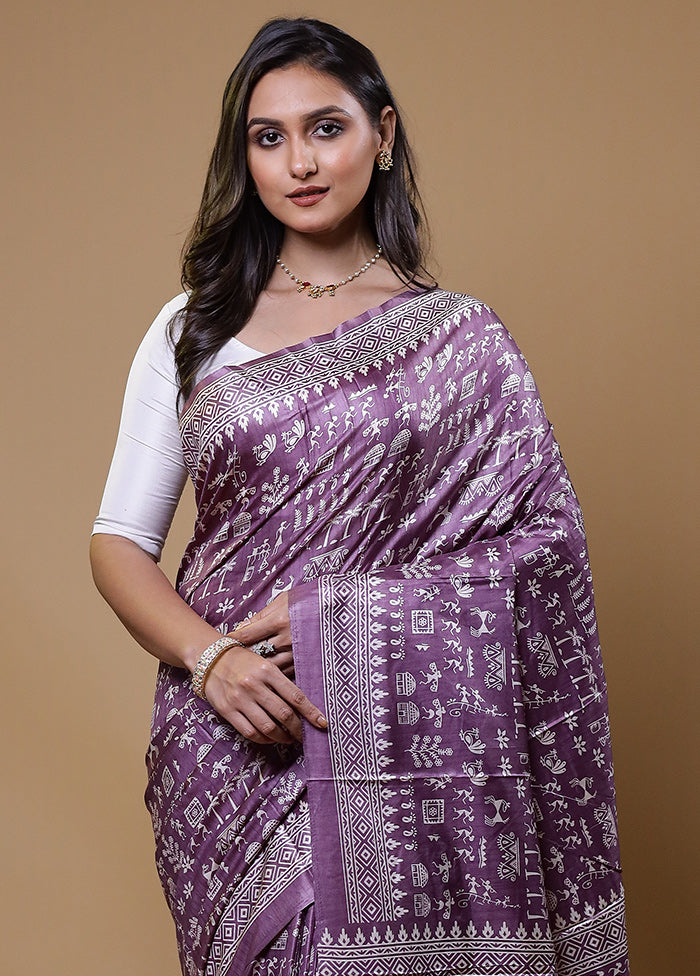 Purple Dupion Silk Saree With Blouse Piece