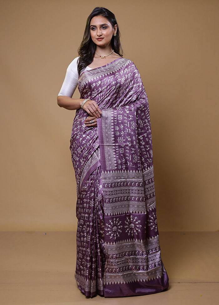 Purple Dupion Silk Saree With Blouse Piece