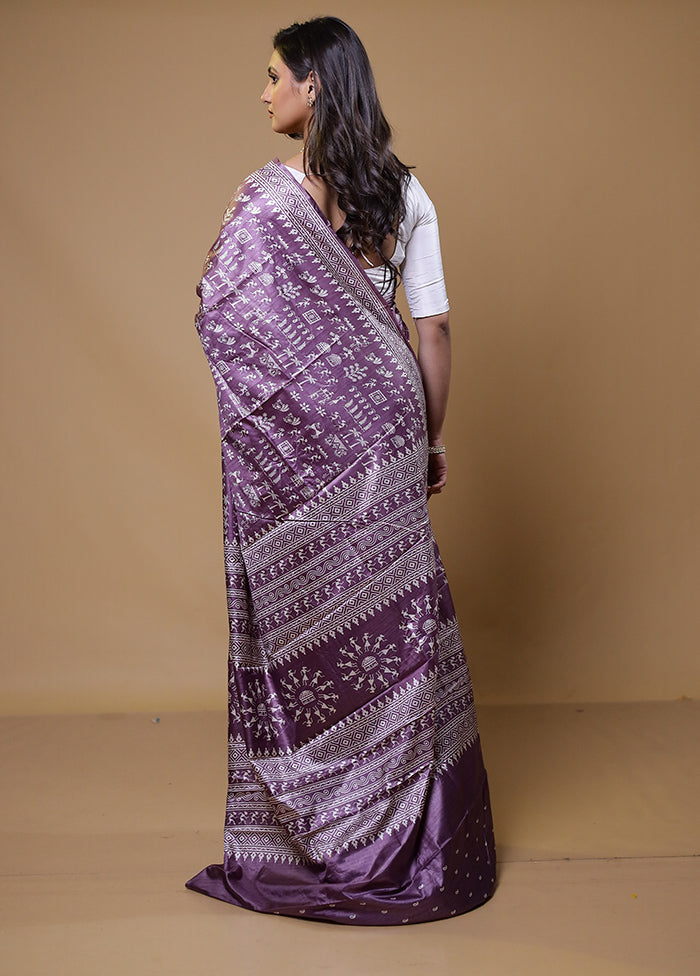 Purple Dupion Silk Saree With Blouse Piece