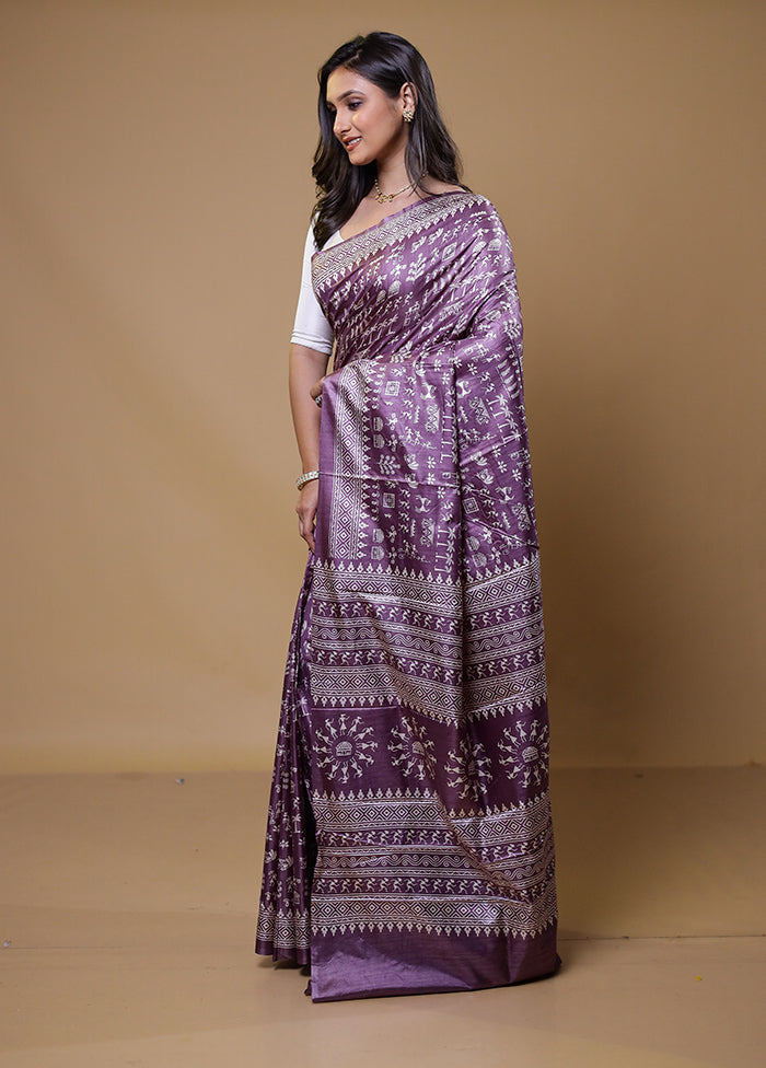 Purple Dupion Silk Saree With Blouse Piece