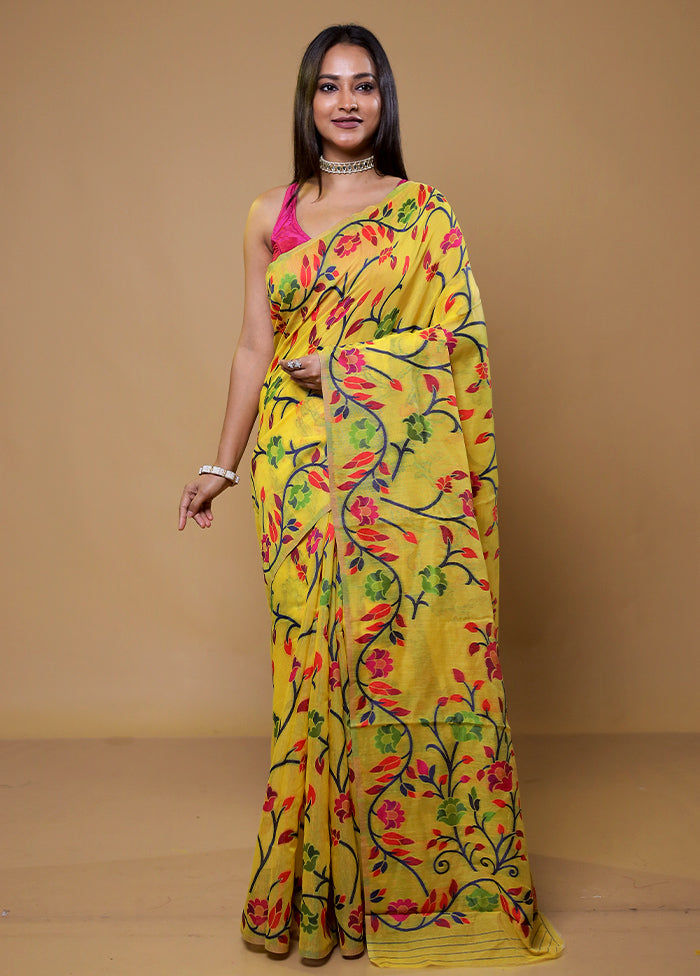 Yellow Cotton Saree With Blouse Piece