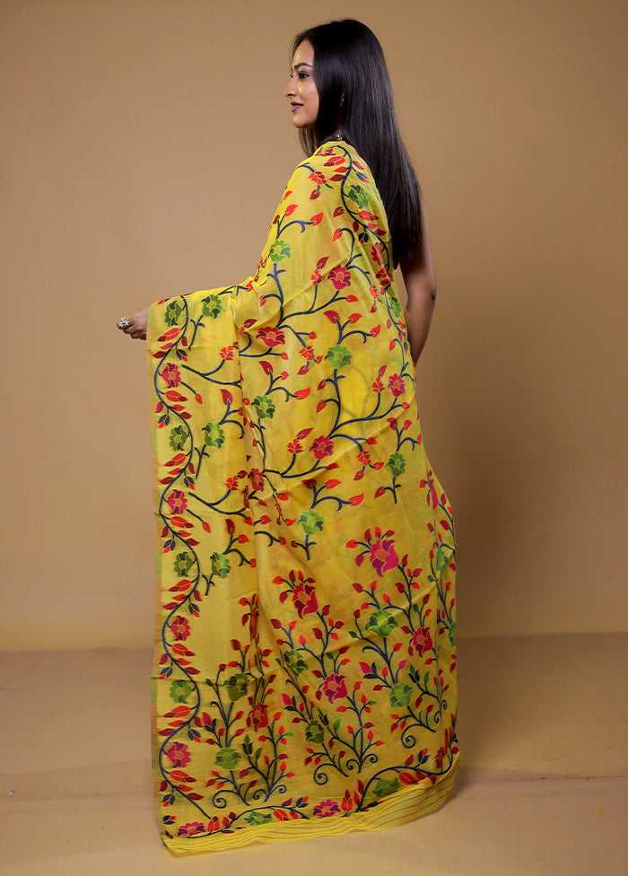 Yellow Cotton Saree With Blouse Piece