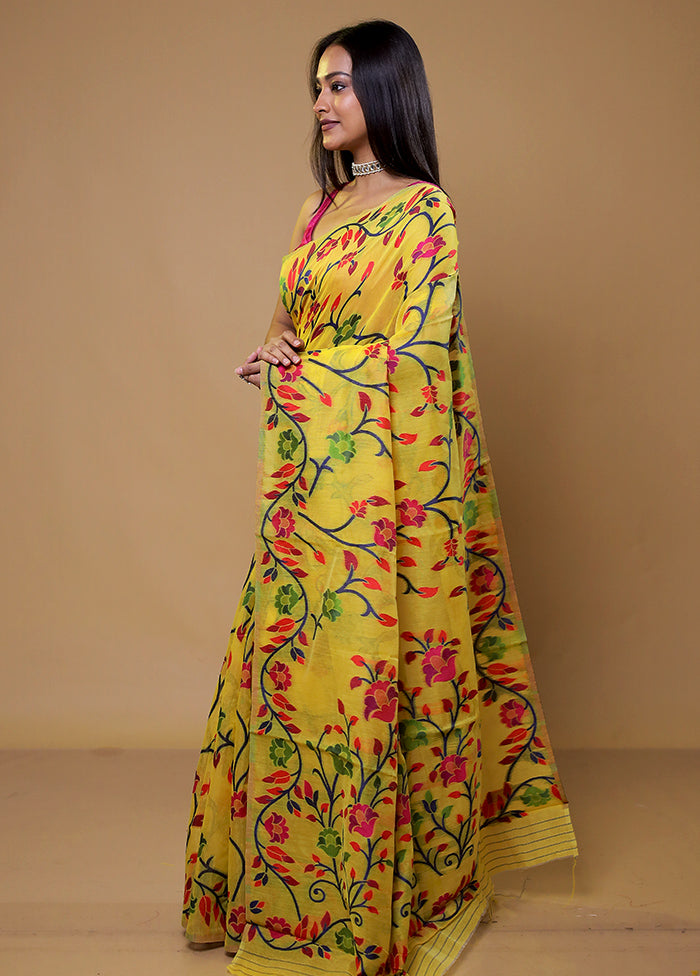 Yellow Cotton Saree With Blouse Piece