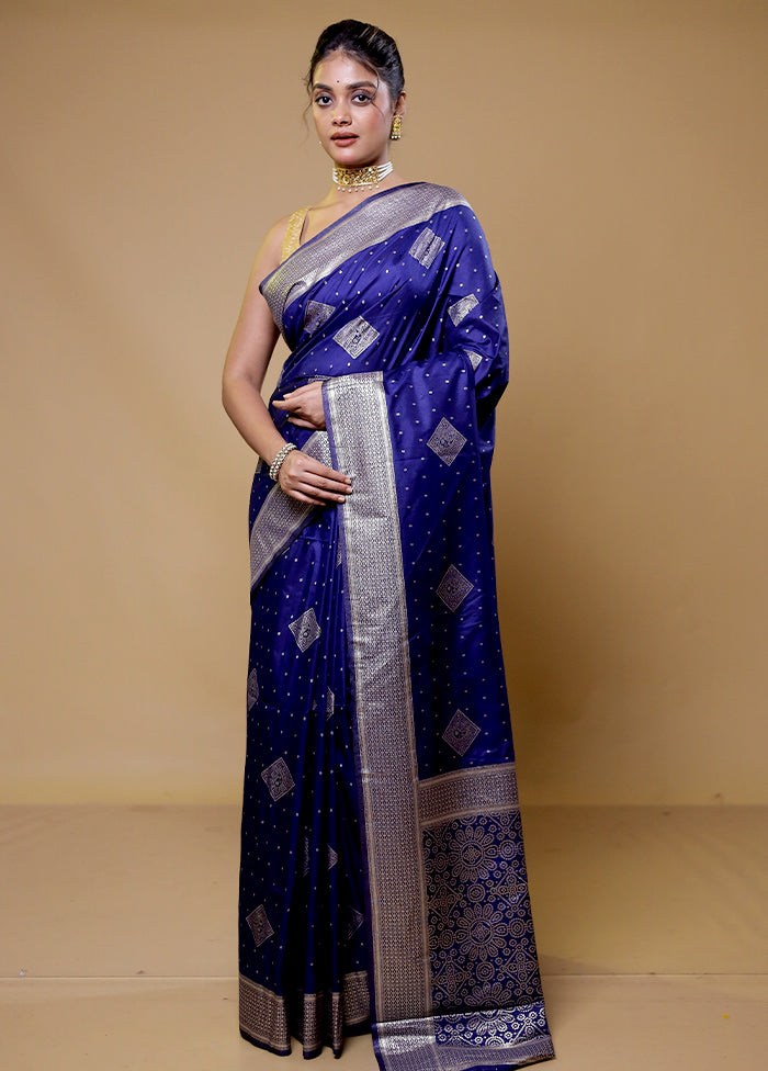 Blue Dupion Silk Saree With Blouse Piece