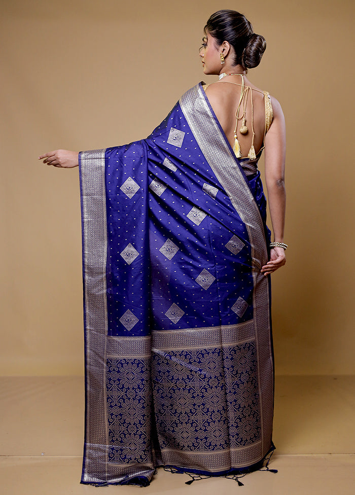 Blue Dupion Silk Saree With Blouse Piece