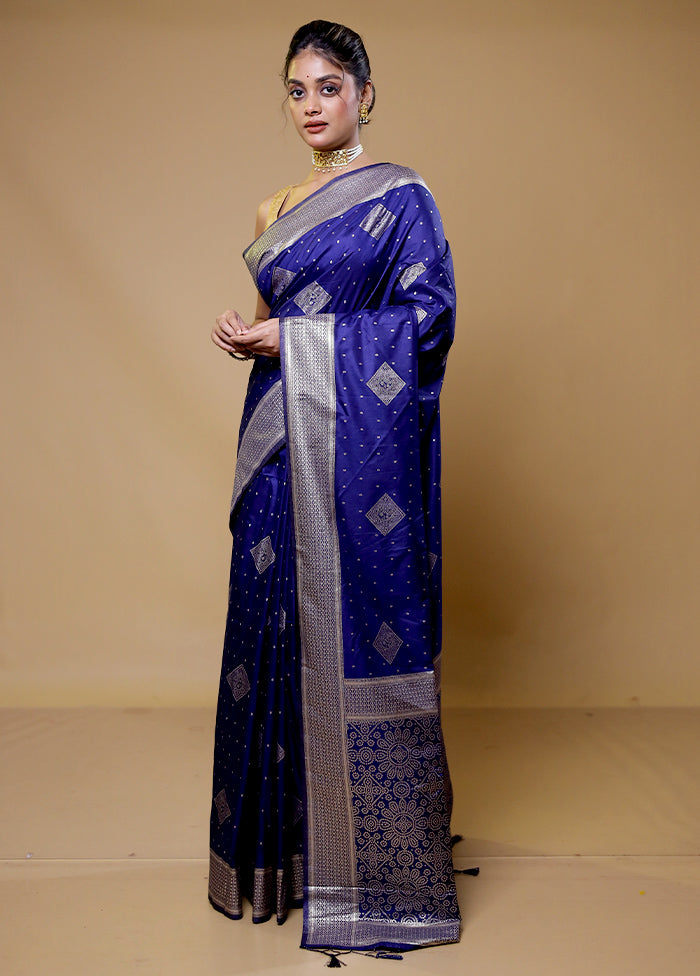 Blue Dupion Silk Saree With Blouse Piece