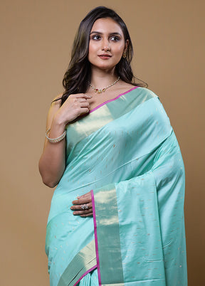 Blue Dupion Silk Saree With Blouse Piece