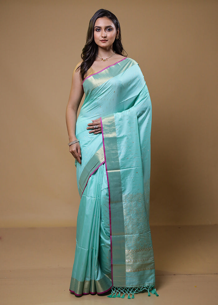 Blue Dupion Silk Saree With Blouse Piece