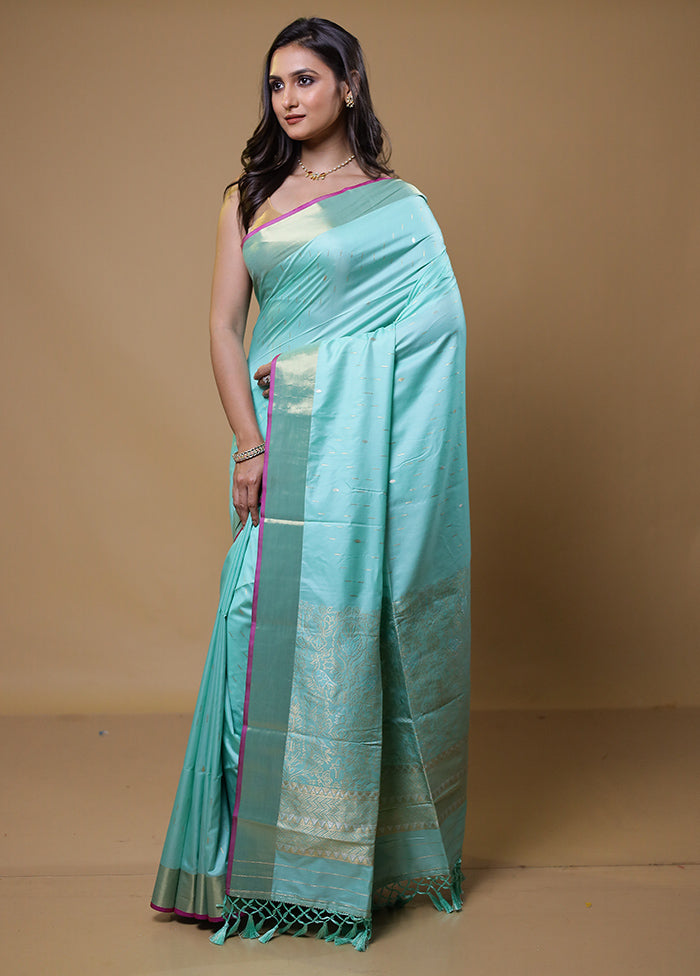 Blue Dupion Silk Saree With Blouse Piece