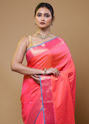 Pink Dupion Silk Saree With Blouse Piece