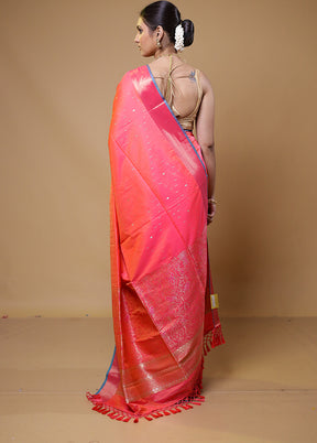 Pink Dupion Silk Saree With Blouse Piece