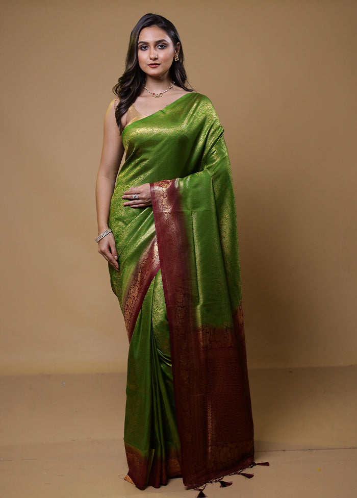 Green Dupion Silk Saree With Blouse Piece