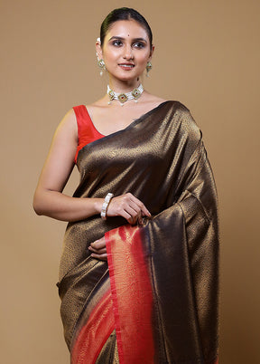 Brown Dupion Silk Saree With Blouse Piece