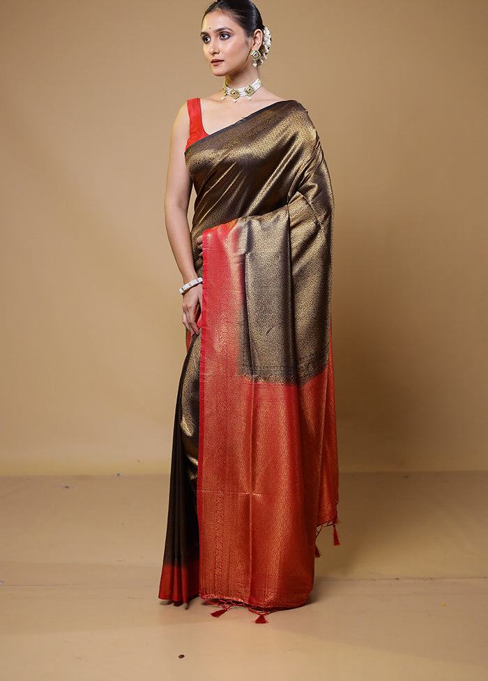 Brown Dupion Silk Saree With Blouse Piece