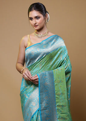 Green Dupion Silk Saree With Blouse Piece