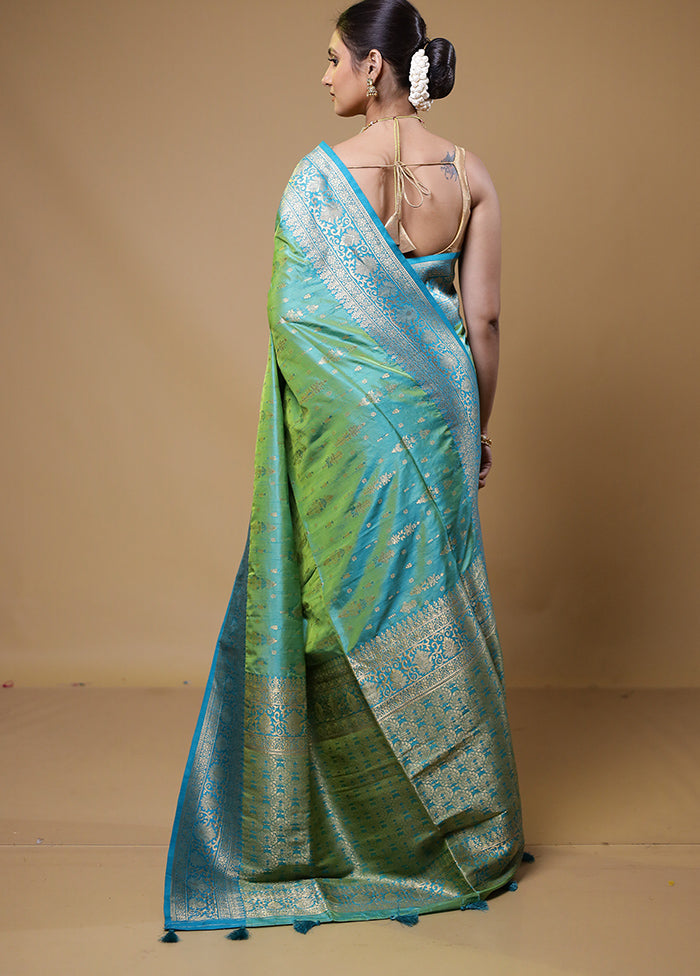 Green Dupion Silk Saree With Blouse Piece