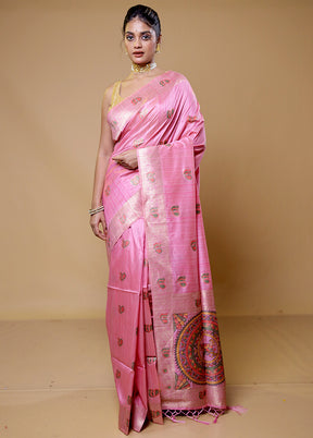 Pink Tussar Silk Saree With Blouse Piece