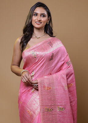 Pink Tussar Silk Saree With Blouse Piece