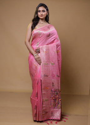 Pink Tussar Silk Saree With Blouse Piece