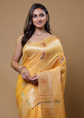 Yellow Tussar Silk Saree With Blouse Piece