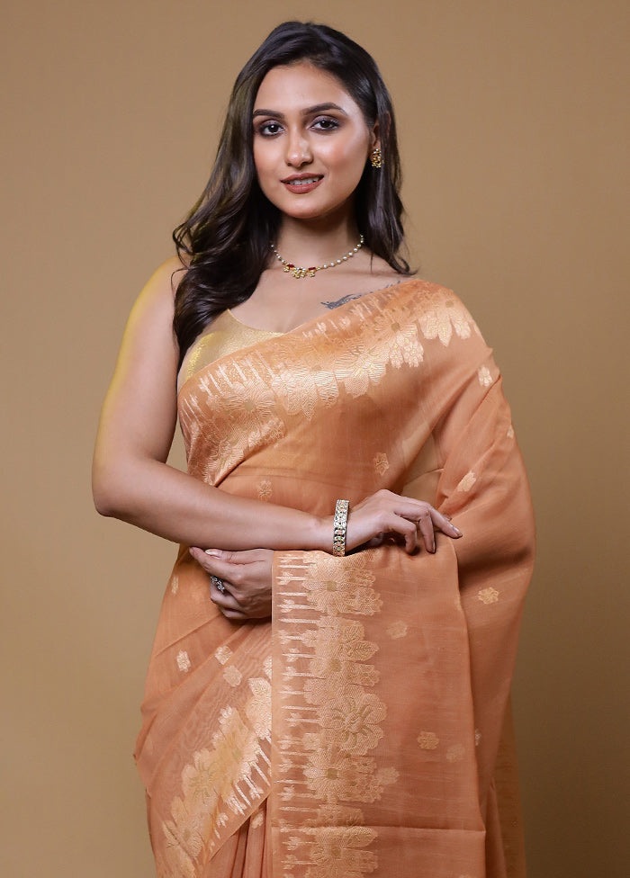 Peach Organza Saree With Blouse Piece