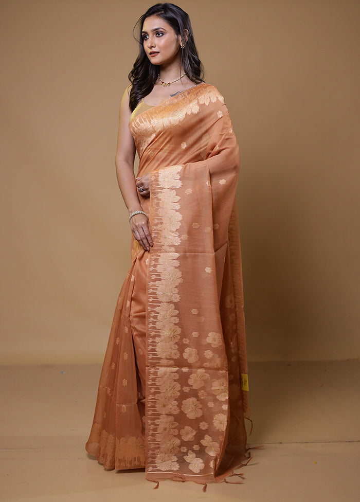 Peach Organza Saree With Blouse Piece