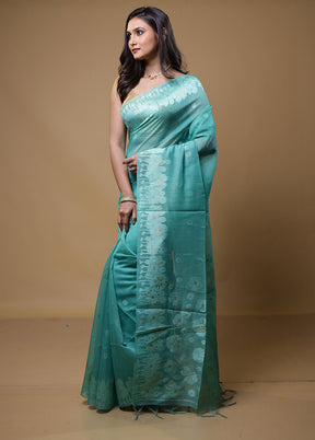 Blue Organza Saree With Blouse Piece