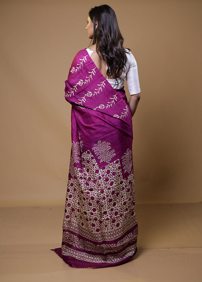 Pink Printed Pure Silk Saree Without Blouse Piece