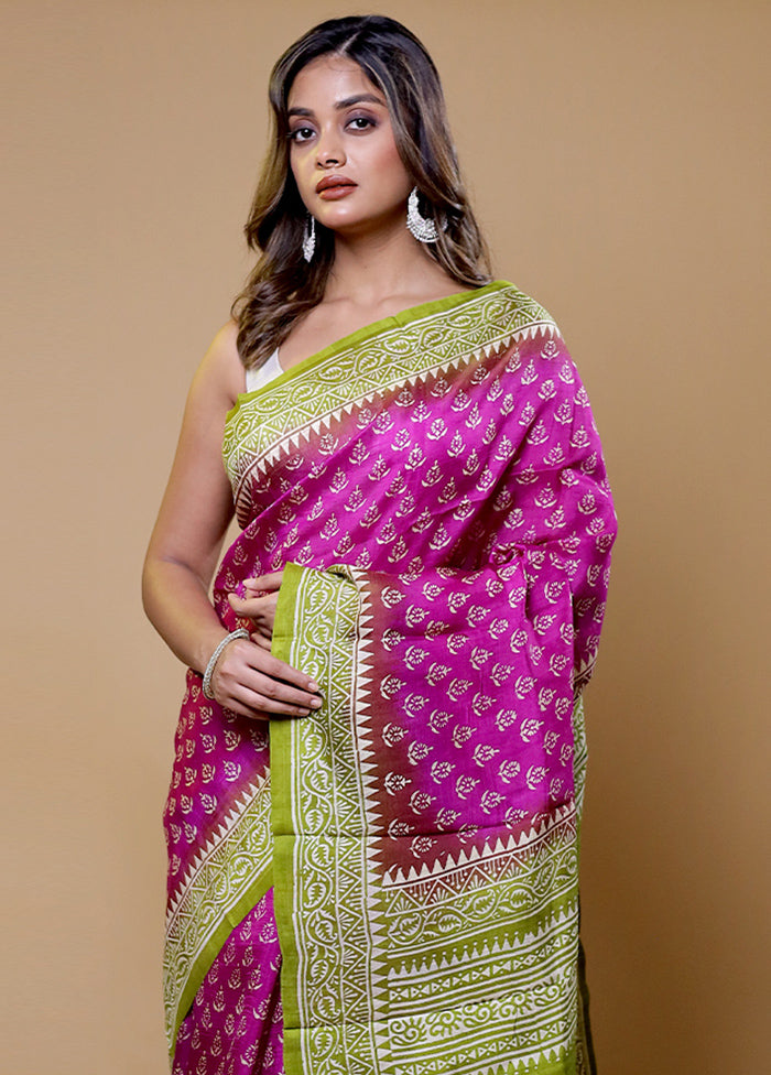 Pink Printed Pure Silk Saree Without Blouse Piece