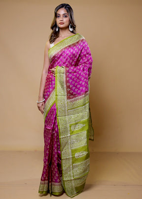 Pink Printed Pure Silk Saree Without Blouse Piece