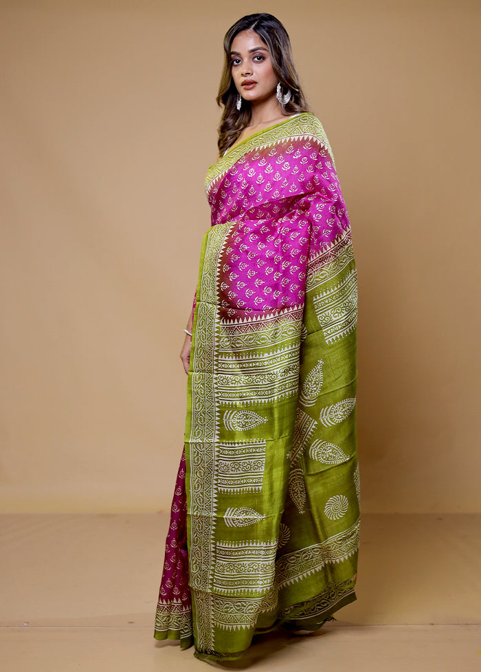 Pink Printed Pure Silk Saree Without Blouse Piece