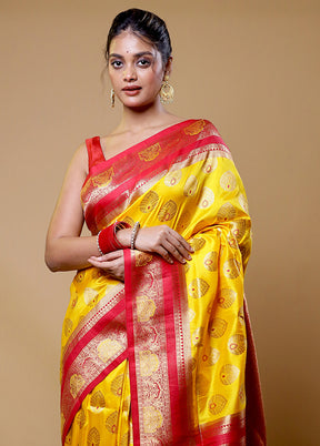 Yellow Dupion Silk Saree With Blouse Piece