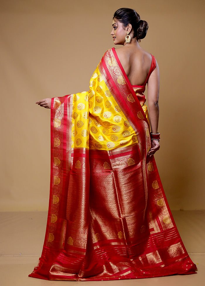 Yellow Dupion Silk Saree With Blouse Piece