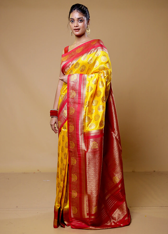 Yellow Dupion Silk Saree With Blouse Piece