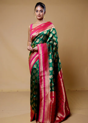 Green Dupion Silk Saree With Blouse Piece