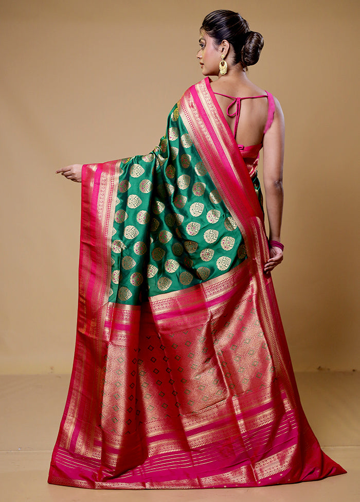 Green Dupion Silk Saree With Blouse Piece