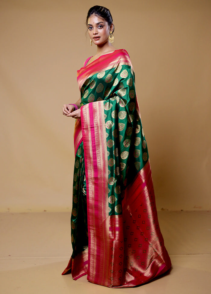 Green Dupion Silk Saree With Blouse Piece