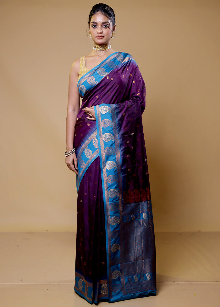 Purple Dupion Silk Saree With Blouse Piece