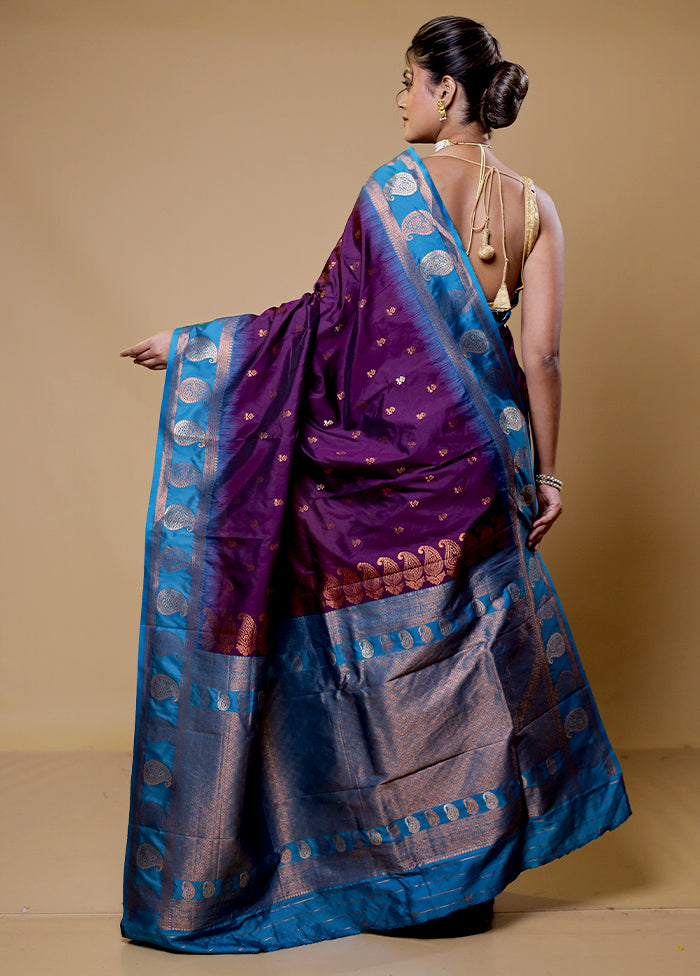 Purple Dupion Silk Saree With Blouse Piece