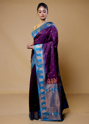 Purple Dupion Silk Saree With Blouse Piece