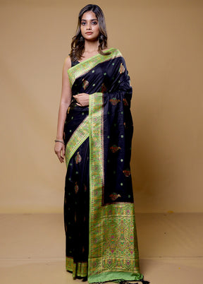 Black Dupion Silk Saree With Blouse Piece