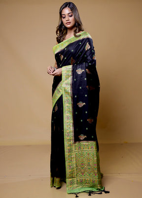 Black Dupion Silk Saree With Blouse Piece