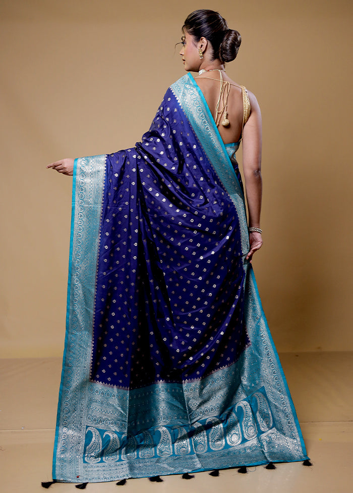 Blue Dupion Silk Saree With Blouse Piece