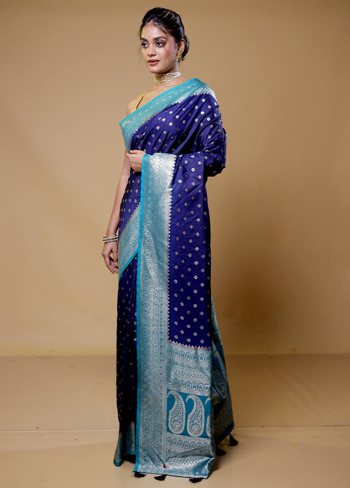 Blue Dupion Silk Saree With Blouse Piece